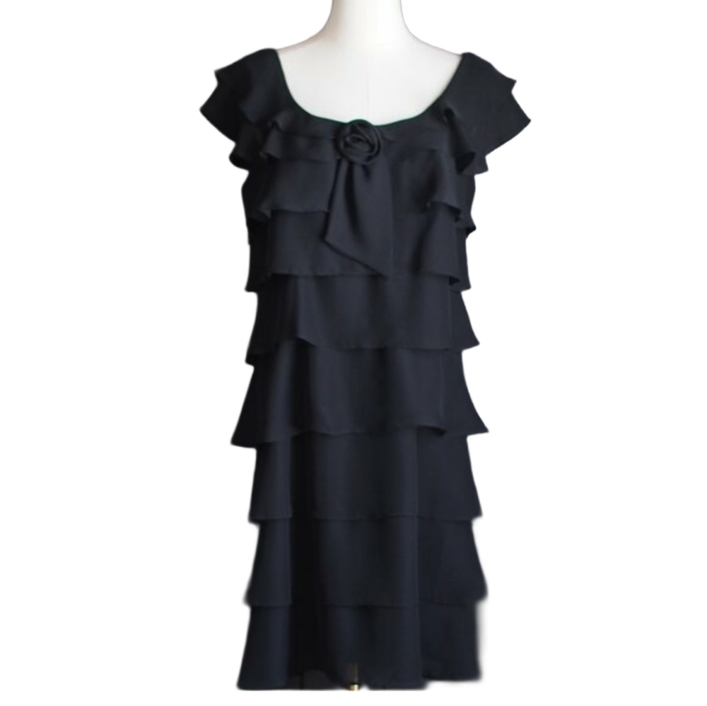 Jessica | Vintage Black Layered Ruffle Dress w Rosette